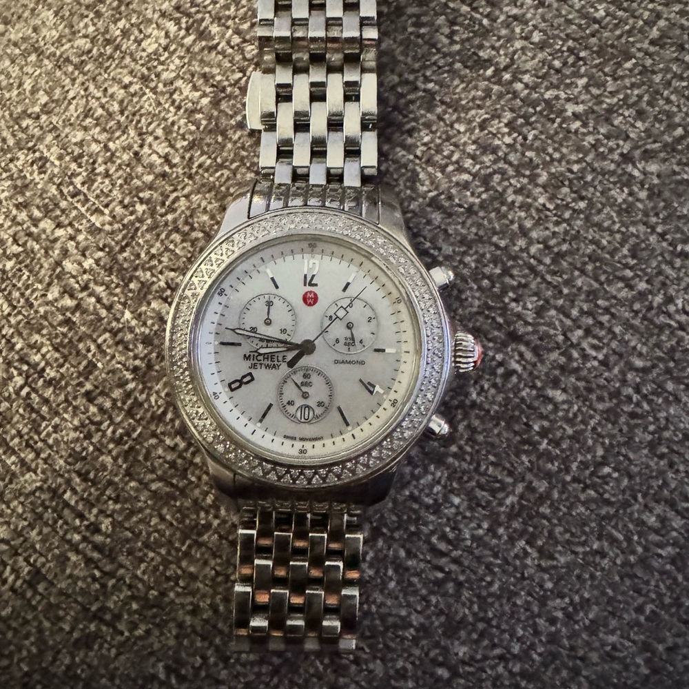 Michele watch silver stainless steel with .5ct tw diamonds, 112 diamonds.